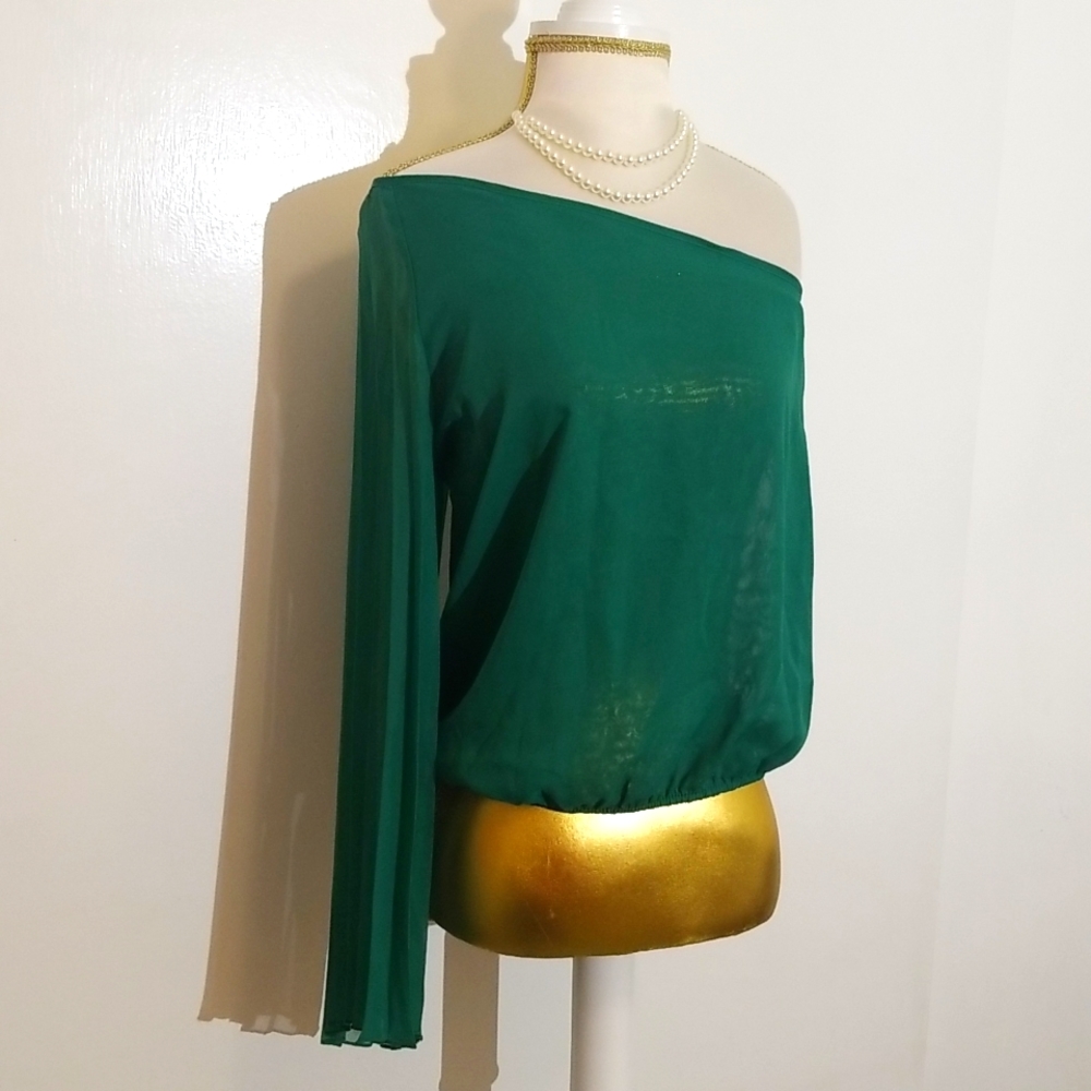 Mimi Chica Green Sheer Chiffon One Shoulder Top Y2K Style - Picture 2 of 15